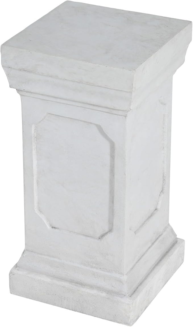 19.25'' H Classic Square Flower Stand Pedestal, Antique White MGO Plant Stand for Indoor Outdoor Garden, No Assembly Side Table Display Stand for Potted Plants