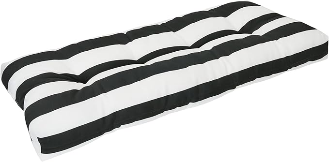 FUNHOME Outdoor Bench Cushion 45 x18 inch with Non-Slip Grips,Water Resistant Porch Swing Cushion,Bench Pillow Pads,Tufted Cushions for Patio Garden Furniture,45" Seat Cushions(Black White)