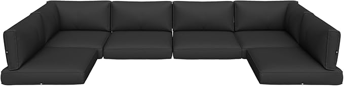 Aoxun Outdoor Replacement Cushions for Patio Furniture, Waterproof Sofa Cushion for 6-Seat Rattan Wicker Sectional Patio Conversation Sets, 14-Piece Cushions Set for L-Shape Couch, Black