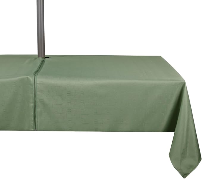 Outdoor Tablecloth Wrinkle-Free Stain Resistant Waterproof Polyester Fabric Table Cover with Zipper Umbrella Hole for Picnic/Party/Dinner/Patio Garden(60×84inch,Zippered,Sage Green)