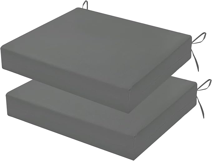 Outdoor Chair Cushions Set of 2, 18.5 x 16 Inch Patio Chair Cushions, Water Resistant, Non-Slip Ties (Dark Gray)