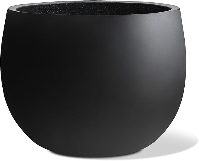Ball Concrete Planter Outdoor Indoor, Large Tall Cement Plant Pots for Trees Flowers (Black, 16 inch)
