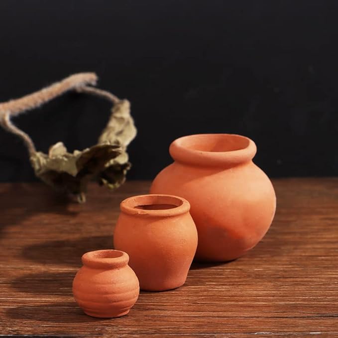 Hiawbon Miniature Tiny Clay Pots Pottery Planter Mini Flower Terra Cotta Pots for DIY Garden Plants and Office/Desktop/Windowsill Decoration,8 Pcs