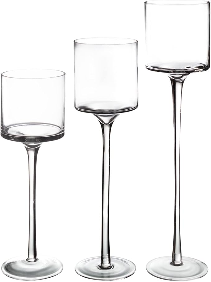 Royal Imports Glass Candleholder Flower Vase, Floating & Pillar Candle Centerpiece Display, Decorative Hurricane on Pedestal for Home or Wedding Set of 3, Clear