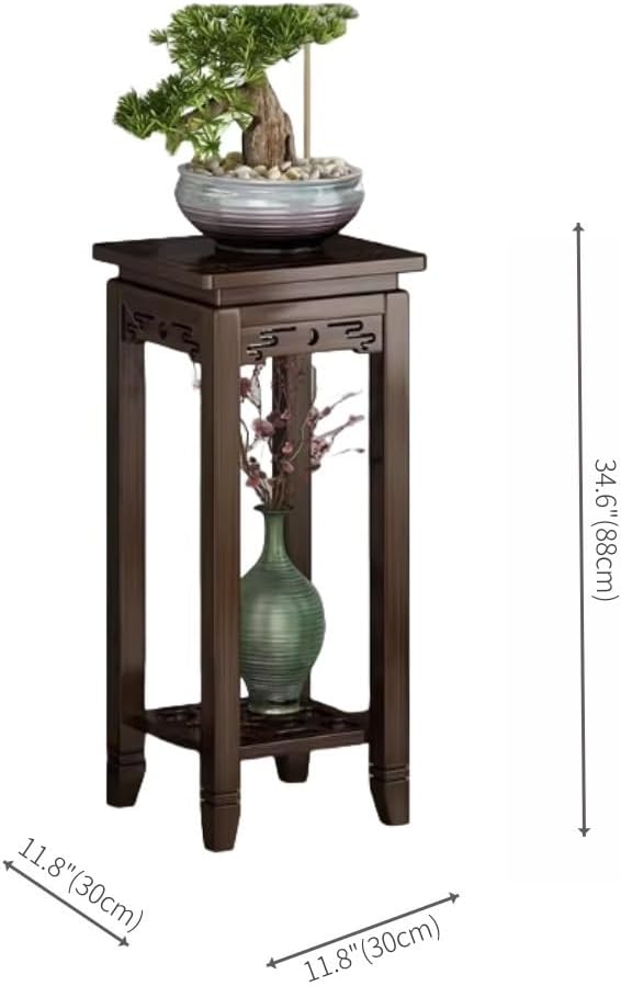 New Chinese Style Plant Stand, Decorative 2-Layer Wooden Tall Green Plant Display Rack, Flower Pot Rack with Storage for Balcony, Garden, Living Room(XX-Large)