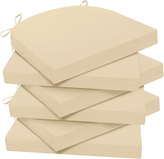 Wellsin Outdoor Chair Cushions for Patio Furniture - Patio Chair Cushions Set of 6 - Water Resistant Round Corner Outdoor Seat Cushions 17"X16"X2", Beige