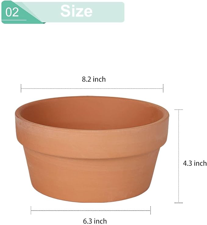 vensovo 8 Inch Terracotta Shallow Succulent Pot - 2 Pack Large Terra Cotta Clay Pot, Cacuts Indoor and Outdoor Planters with Drainage Hole