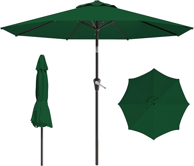 AreShark 9 FT Patio Umbrella for Outdoor, Outdoor Umbrella with Push Button Tilt and Crank, Outdoor Patio Umbrellas with 8 Sturdy Ribs for Market, Garden, Deck, Backyard, Pool (Forest Green)