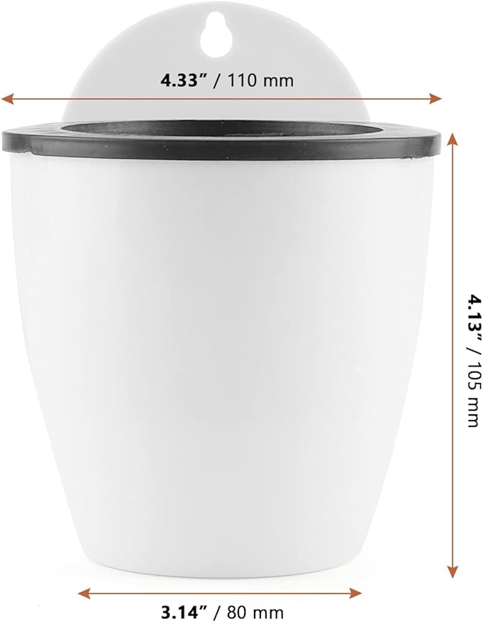 LEXININ 12 Pack 4 Inch Self Watering Hanging Planter, White Plastic Wall Mounted Planter Pots with Cotton Rope and Hook, Vertical Flower Pot for Plant Garden