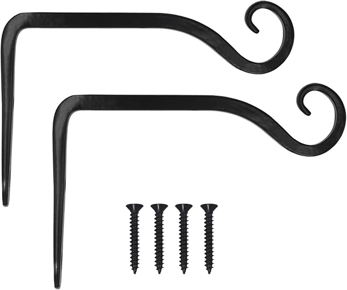 LOOGI Hanging Plant Bracket, Wall Hook Plant Hanger 6 Inch Decorative Hooks for Indoor Planter Lantern, Outdoor Bird Feeder Wind Chime, 2 Pack Black