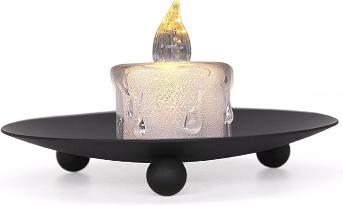 Candle Holder Decorative Iron Plate,Candle Stand for LED & Wax Candles,Spa,Bathroom,Weddings,4.33x0.78inch,Set of 3 (Matte Black)