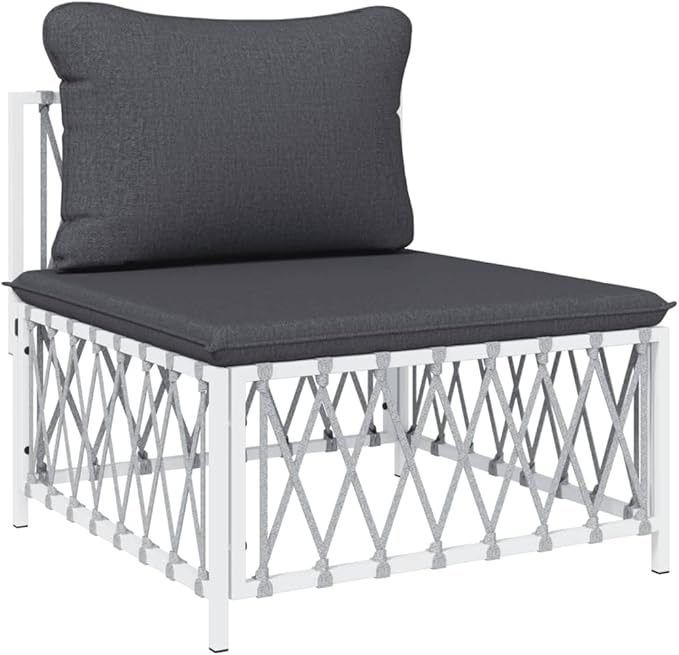 SKM 4 Piece Garden Lounge Set with Cushions White Steel (Weight-68KG)-6820