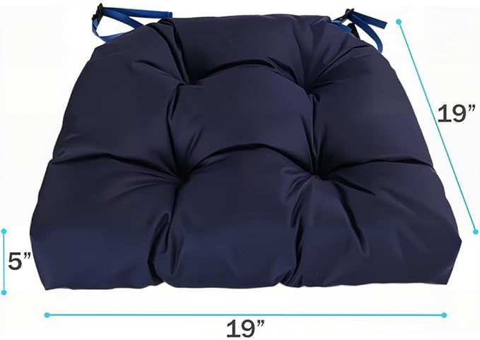 amberr Outdoor Chair Cushions Set of 2, Waterproof Outdoor Seat Cushions for Patio Furniture,Wicker Chair Cushions with Adjustable Straps (Navy, 19" x 19"x 5"（2 Pack)