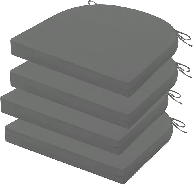 Outdoor Chair Cushion Set of 4, 17 x 16 Inch Patio Chair Cushions for Outdoor Furniture, Water Resistant Outdoor Patio Chair Cushions with Non-Slip Ties(Dark Gray)