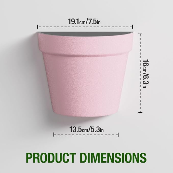 2 Pack Plastic Wall Planter for Indoor Plants, 7.5 Inch Hanging Wall Planter Pots, Wall Mounted Succulent Planters (Pink)