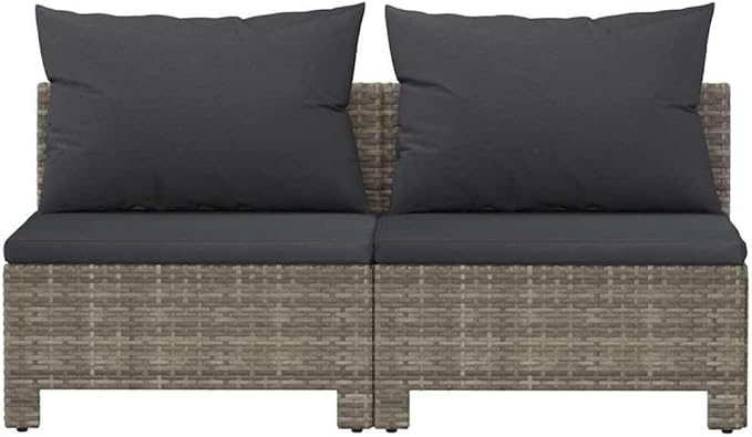2-Seater Garden Sofa Grey Poly Rattan, Powder-Coated Steel, Polyester Garden Furniture Set Patio Furniture Set for Backyard Backyard