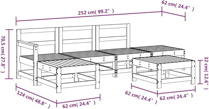 Garden Lounge Set White Solid Pine Wood Modular Lounge Set Garden Seating Ensemble for Pond Outdoor