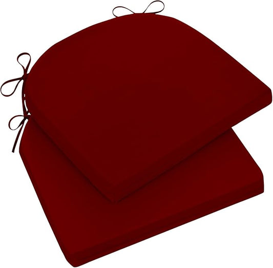 Wellsin Outdoor Chair Cushions for Patio Furniture - Patio Chair Cushions Set of 2 - Water Resistant Round Corner Outdoor Seat Cushions 17"X16"X2", Burgundy