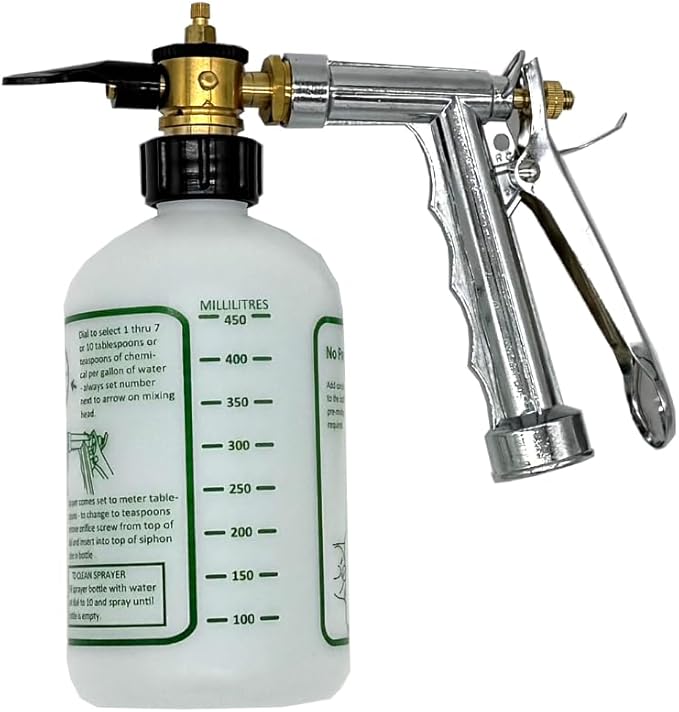 Rocky Mountain Goods Hose Sprayer - 16oz Bottle - Small 7.5" x 7.5" Size - for Spraying Fertilizer, Soap, Pesticide, Chemical, Insecticide - Dilution Adjuster - Nozzle Angle Guide for Trees/Garden
