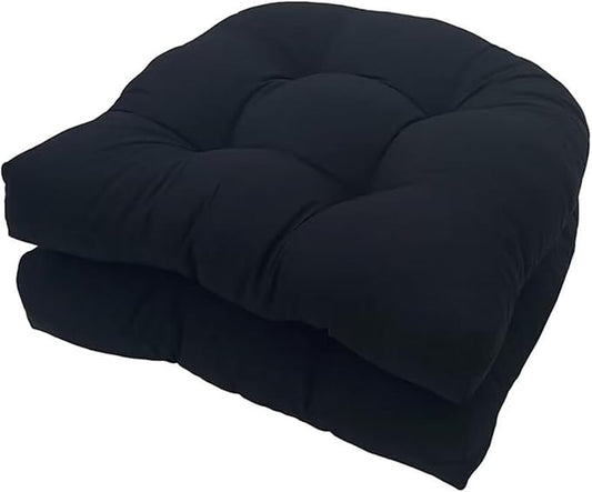 Waterproof Outdoor Chair Cushion Set of 2 Black Outdoor Wicker Patio Seat Pads 18.5x18.5inches Non Slip U-Shaped Thicken Dining Chair Cushion