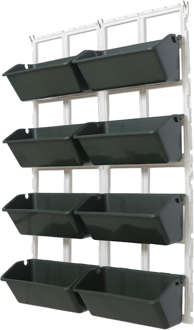 8 Pockets Vertical Planters Indoor Outdoor Living Wall Mounted Garden Wall Planter for Herb Plants, Balcony Decoration (Dark Green)