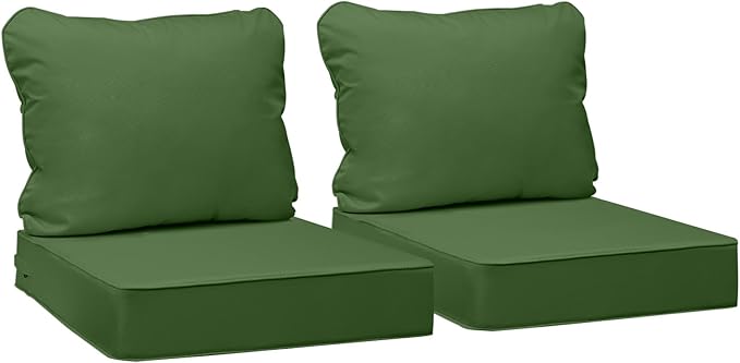 AAAAAcessories Outdoor Seat Cushions for Chairs, Fade-Resistant, Waterproof Patio Furniture Replacement Cushions, 21" x 19" x 3" + 21" x 19", Set of 2, Dark Moss Green