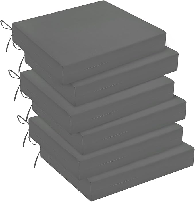 downluxe Outdoor Chair Cushions Set of 6 for Patio Furniture, Water-Resistant Square Corner Patio Chair Cushions with Ties, High Density Foam Outdoor Seat Cushion, 18.5" X 16" X 3", Slate Grey