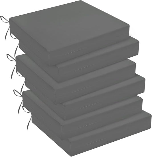 downluxe Outdoor Chair Cushions Set of 6 for Patio Furniture, Water-Resistant Square Corner Patio Chair Cushions with Ties, High Density Foam Outdoor Seat Cushion, 18.5" X 16" X 3", Slate Grey