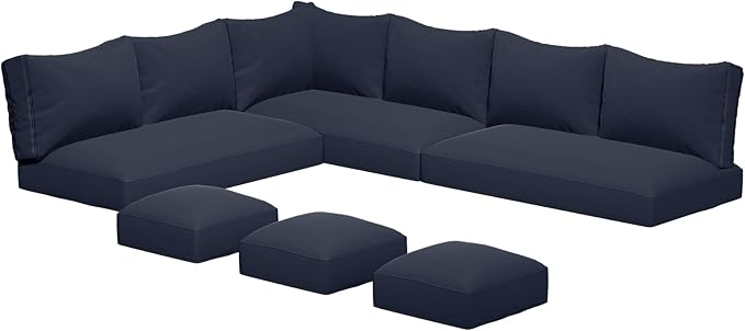 U-MAX Outdoor Cushions, 4 inch Memory Foam Patio Replacement for Outdoor Furniture, Fits 7-Seats Sectional Rattan Conversation Set, Splashproof Covers (Navy)