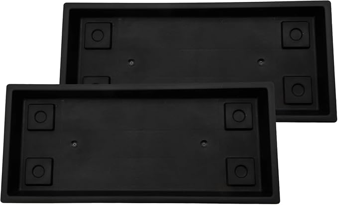 The HC Companies 17.5 Inch Venetian Rectangular Plant Saucer, Lightweight UV-Resistant Plastic Outdoor & Indoor Flower Pot Tray, 2-Pack Plant Pot Trays for Garden & Home Decor, Black