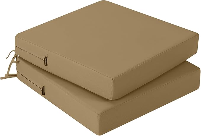 idee-home Outdoor Chair Cushions Set of 2, Waterproof Outdoor Seat Cushions for Patio Furniture, Outside Replacement Chair Pad with Ties for Lawn Deck Porch, 24 x 24