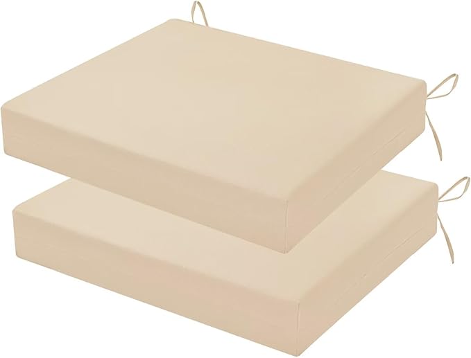 Outdoor Chair Cushions Set of 2, 18.5 x 16 Inch Patio Chair Cushions for Outdoor Furniture, Water Resistant, Non-Slip Ties (Beige)