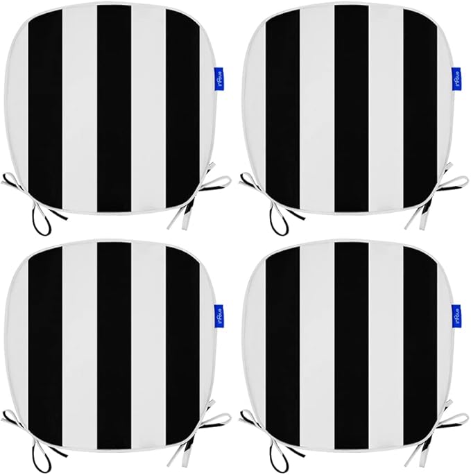 SleepMan Outdoor Chair Pads Seat Cushions U Shape Home Chair Cushion for Garden Patio (Set of 4, Black Stripe)