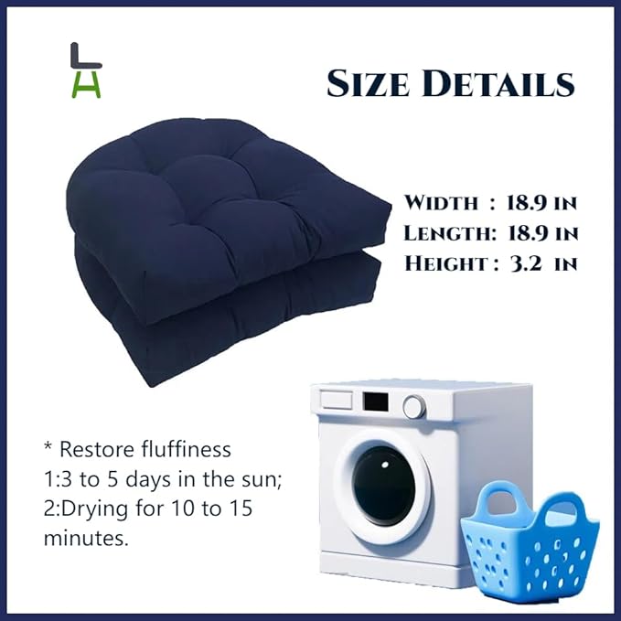 Waterproof Chair Cushions Set of 2 Outdoor,Tufted Thicken Weather and Fade Resistant Kitchen Seat Cushions,Patio Chair Pads for Garden Furniture Sofa Couch (Navy)