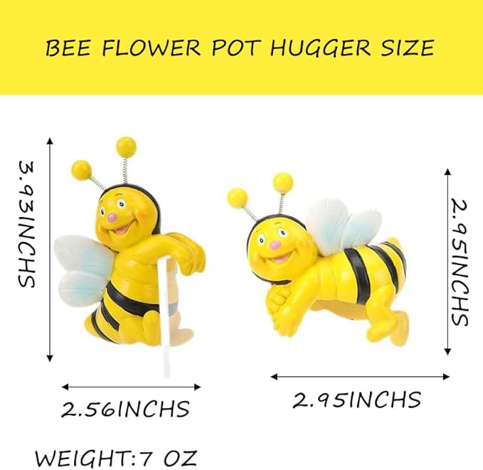 Set of 2 Bee Figure Plant Pot Hanger, Turtle Flower Pot Hugger, Resin Bees Statue, Funny Pot Huggers for Planters, Cute Climbing Bee Flower Pot Hugger, Garden Fence Balcony Patio Yard