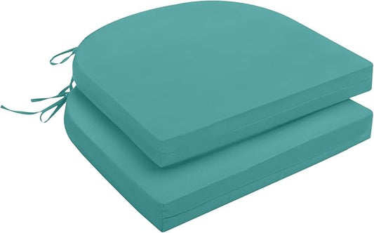 downluxe Outdoor Chair Cushions Set of 2 for Patio Furniture, Water-Resistant Patio Chair Cushions with Ties, High Density Foam Outdoor Seat Cushion, 17" X 16" X 2", Teal