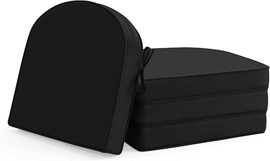 Outdoor Chair Cushions Set of 4: Waterproof & Fade Resistant Patio Furniture Cushions - 18.5 x 16 x 2 Inch Non Slip Round Corner Seat Cushion Pads with Removable Cover for Garden Yard Lawn, Black