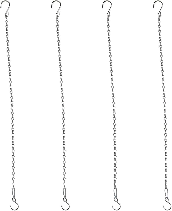 Chain for Hanging Plants,25 Inch Silver Hanging Chain Basket Kits with Hooks for Bird Feeder Plant Extender Porch Wind Chime (Silver, 25 Inch-4PCS)