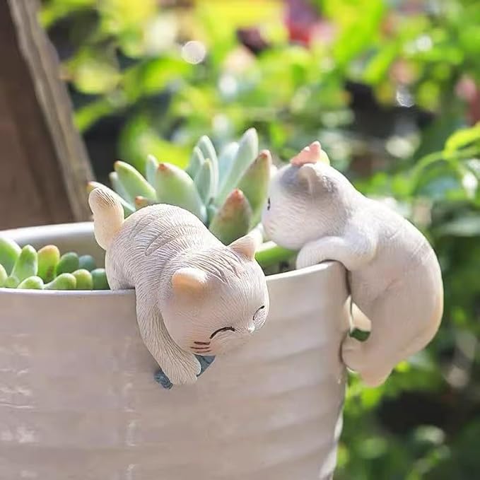 4pcs Climbing Cat Statues For Planter, Cute Animal Figurines Plant Decorations For Pots Vase Fish Tank, Indoor Outdoor Flower Pot Hanging Ornament, Fairy Garden Accessories Décor, Gift For Plant Lover