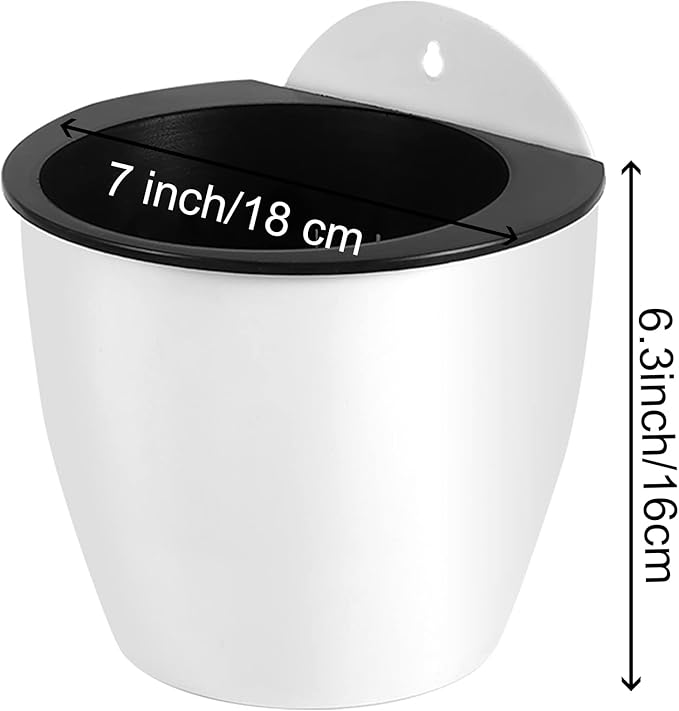 HOIGON 6 Pack 7 Inch Self Water Hanging Plants Pots, Self Watering Wall Hanging Plastic Planters with S-Hooks and Wicks, Lazy Flower Pot for Indoor Outdoor Orchids African Violet, White