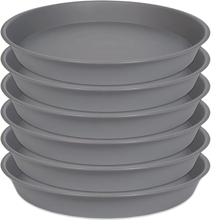 6 Packs of Plant Saucer Tray 6 inch, 4 5 6 8 10 12 14 16 18 20 inch Heavy Duty Plastic Drip Trays Saucers for Indoors Outdoor Garden, Flower Pot Drainage Tray, Plate for Planter 5-7" (6", Gray)