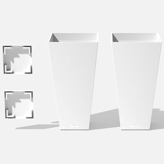 Veradek V-Resin Indoor/Outdoor Taper Planter (White, 30 inch - 2 Pack with 2 Saucer Trays)