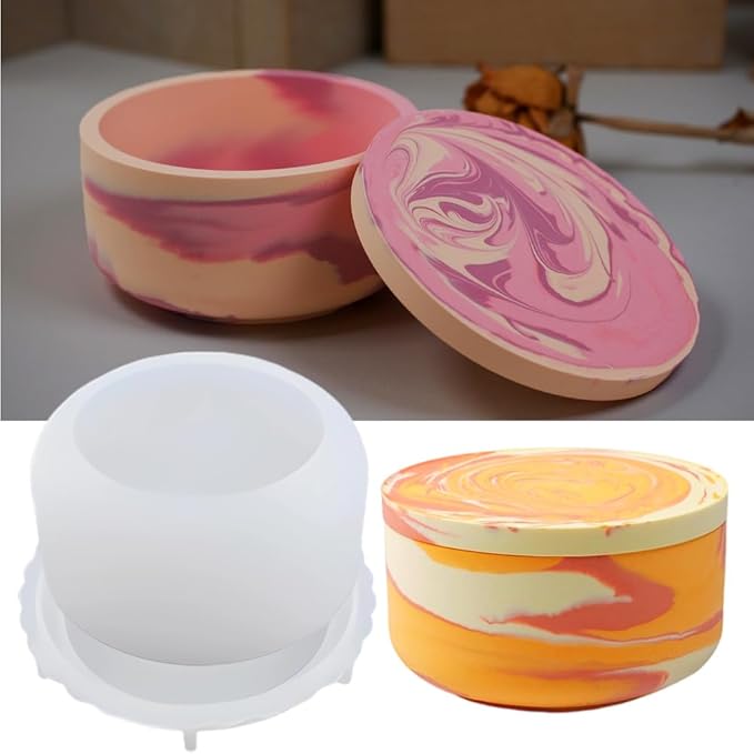 Cup Shape Candle Jar Silicone Mold with Lid, Handmade Storage Bowl Resin Mould, Flower Pot Vase Concrete, DIY Plaster Cast Cement Rings Jewelry Storage Box Mold (Flat Matte)