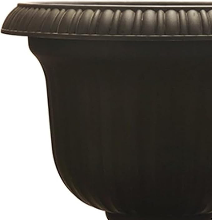 Southern Patio Lightweight 19 Inch Round Outdoor Utopian Urn Accent Pot for Large Sized Flower Plants with UV Coated Finish, Black