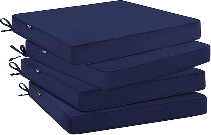 Favoyard Outdoor Chair Cushions 17"W x 16"D x 2"T Set of 4 Patio Chairs Cushions 3-Year Fade Resistant & Waterproof Cushions for Outdoor Furniture with Hidden Zipper, Attach Straps for Dining Chairs
