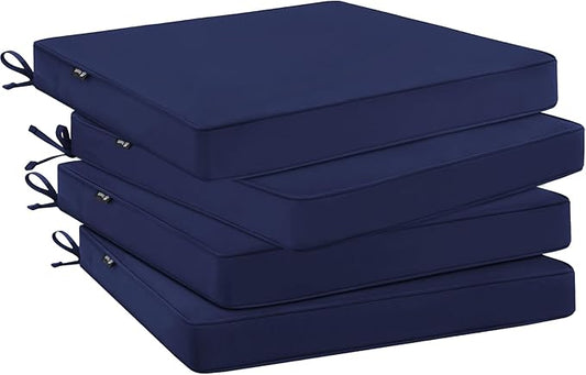 Favoyard Outdoor Chair Cushions 17"W x 16"D x 2"T Set of 4 Patio Chairs Cushions 3-Year Fade Resistant & Waterproof Cushions for Outdoor Furniture with Hidden Zipper, Attach Straps for Dining Chairs