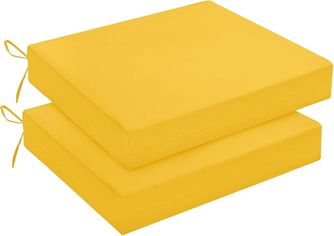 downluxe Outdoor Chair Cushions Set of 2 for Patio Furniture, Water-Resistant Square Corner Patio Chair Cushions with Ties, High Density Foam Outdoor Seat Cushion, 18.5" X 16" X 3", Yellow