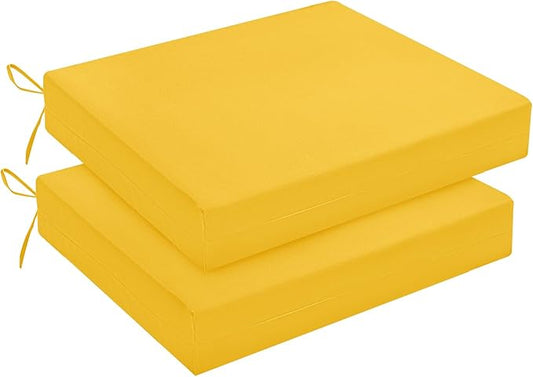 downluxe Outdoor Chair Cushions Set of 2 for Patio Furniture, Water-Resistant Square Corner Patio Chair Cushions with Ties, High Density Foam Outdoor Seat Cushion, 18.5" X 16" X 3", Yellow