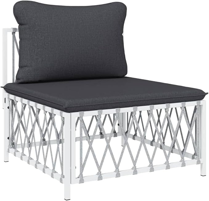 SKM 7 Piece Garden Lounge Set with Cushions White Steel (Weight-108KG)