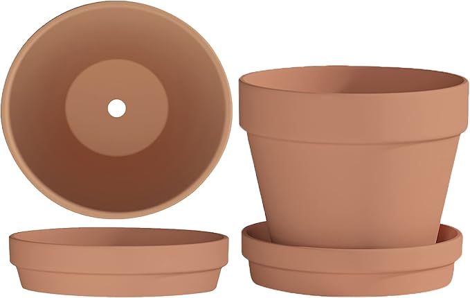 Fcacti 10 Inch Large Terracotta Pots with Saucer/Tray - 2 Pack Large Clay Pot for Plant with Drainage Hole, Terra Cotta Planter for Indoor Outdoor Plant,Balcony Garden Patio Deck